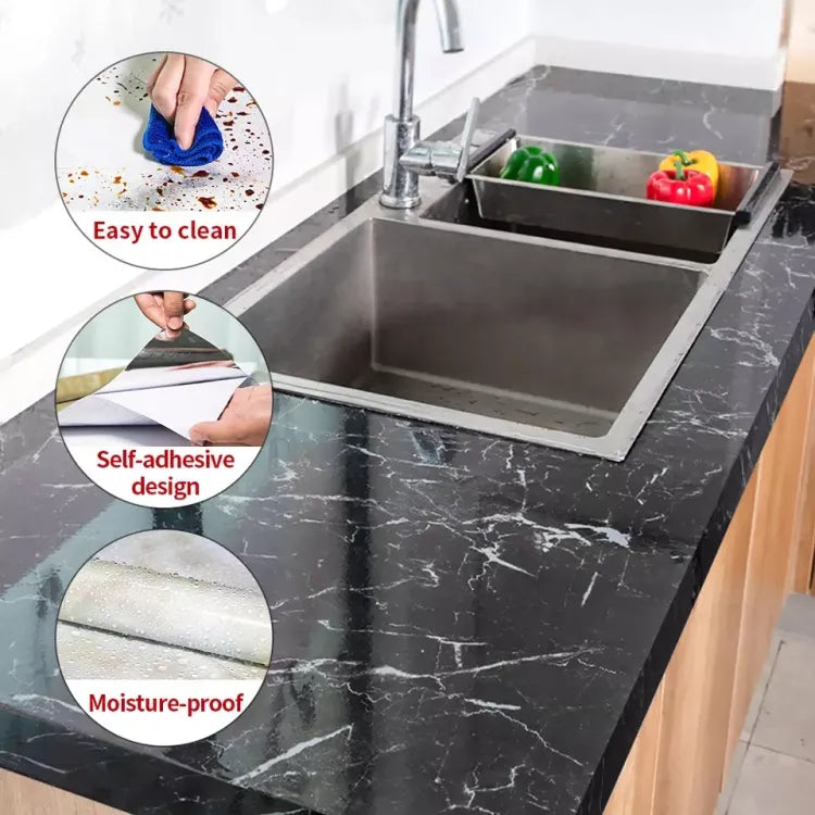 Self Adhesive Black Marble Sheet for Kitchen / Waterproof Anti Oil &amp; Heat Resistant Wallpaper Sheet (Black) - 2 Meter