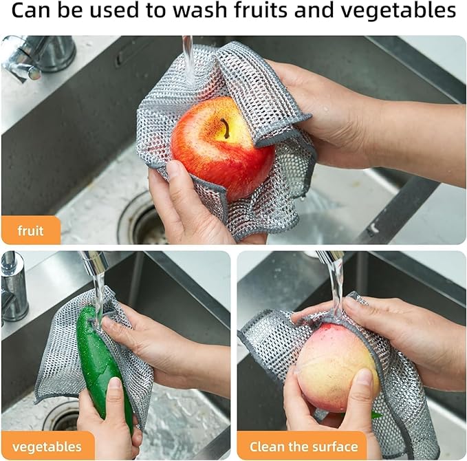 Dish washing Cleaning cloth | Wire Dish washing Rugs for Wet and Dry, Metal Wire Dish Towels for Kitchen, Dishes - 1 PCs
