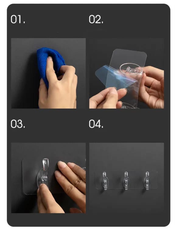 6 Row Transparent Wall Hooks Self Adhesive Clothes Coat Door Hanger Towel Key Holder Bathroom Kitchen Storage Sticker Hook - pack 1